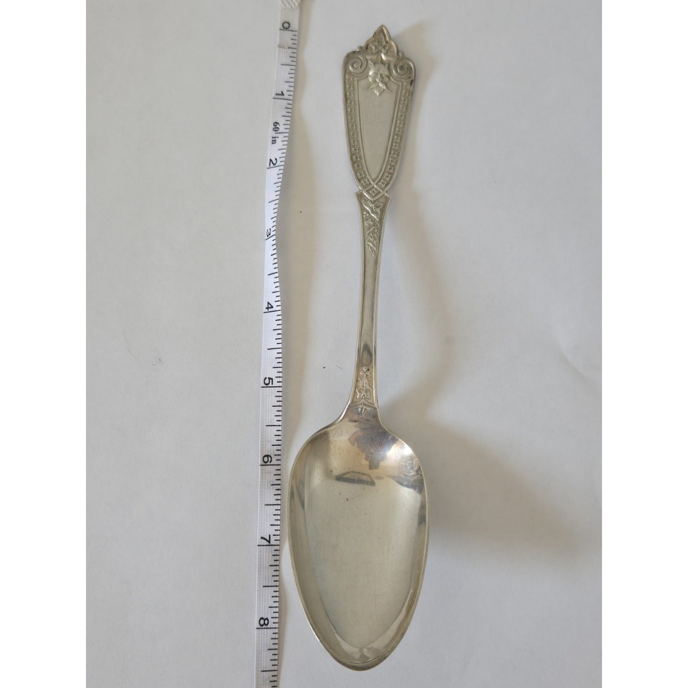 Antique E.A. Tyler New Orleans Henry Hebbard Ivy Mask Coin Silver Serving Spoon - Picture 6 of 13